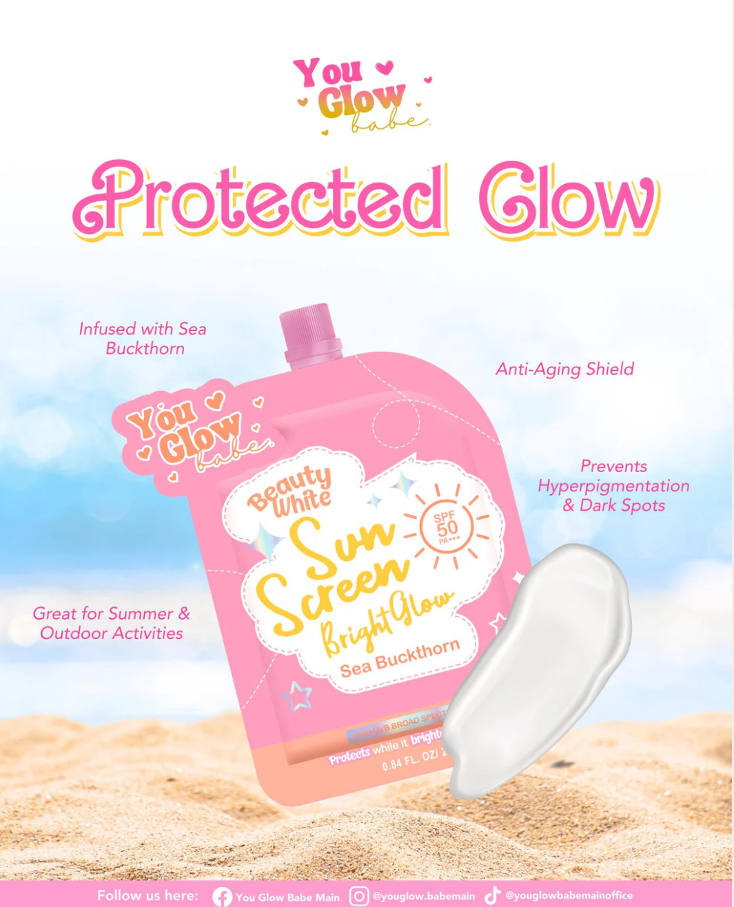 You Glow Babe Beauty White Sunscreen Bright Glow SPF50 PA+++ (twin pack ...